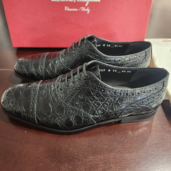 SALVATORE FERRAGAMO Black Crocodile Leather Derby (Black) - Picture 2 of 9